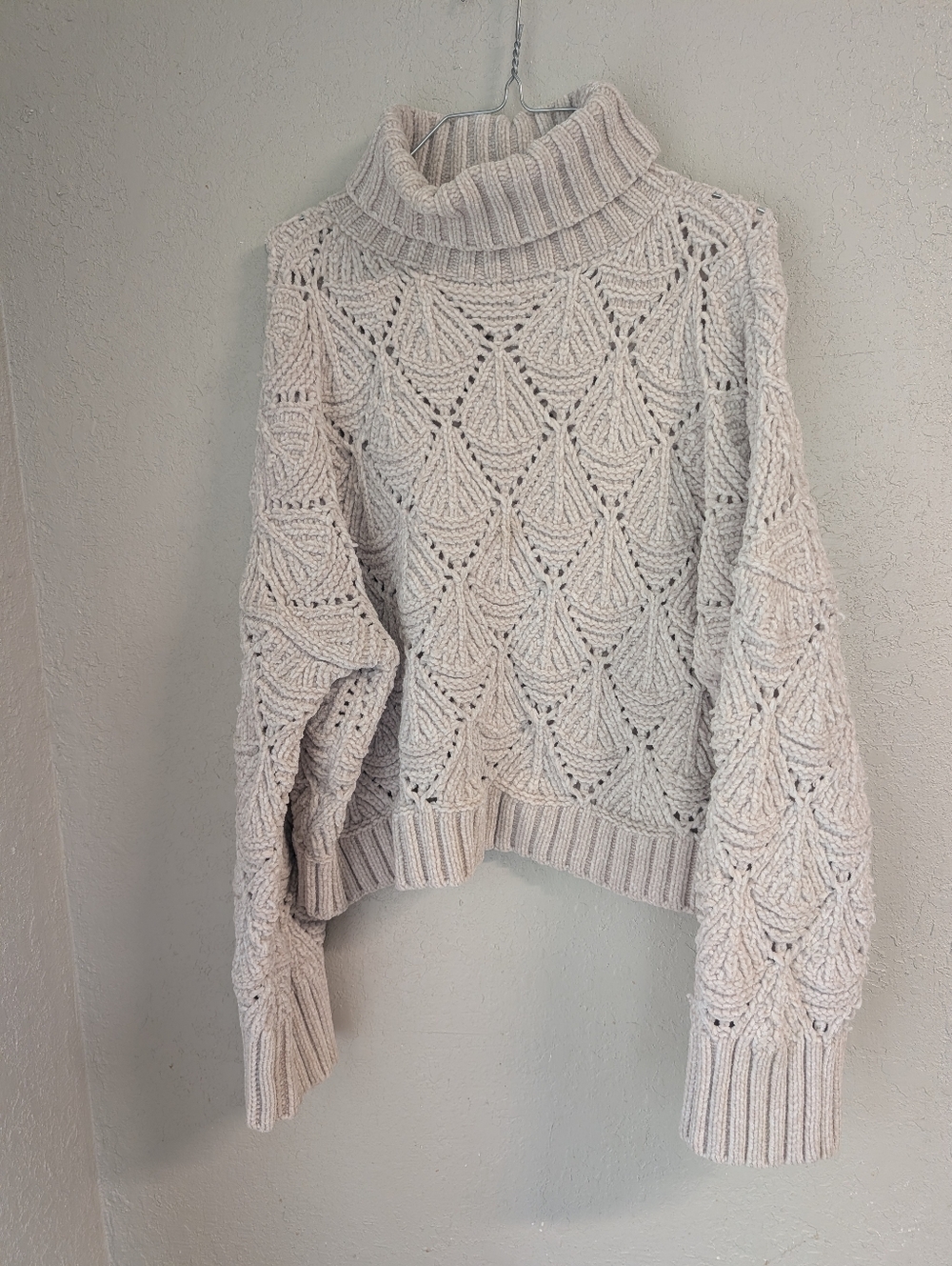 Turtleneck Cable Knit Sweater S Cream Cottagecore Fisherman Lagenlook Open Weave